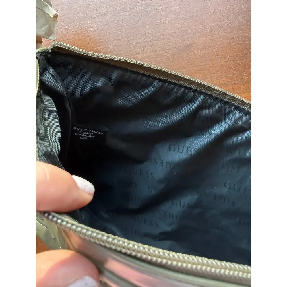 NWT GUESS Olive Green Quilted Logo Cosmetic Pouch Briella Travel Bag